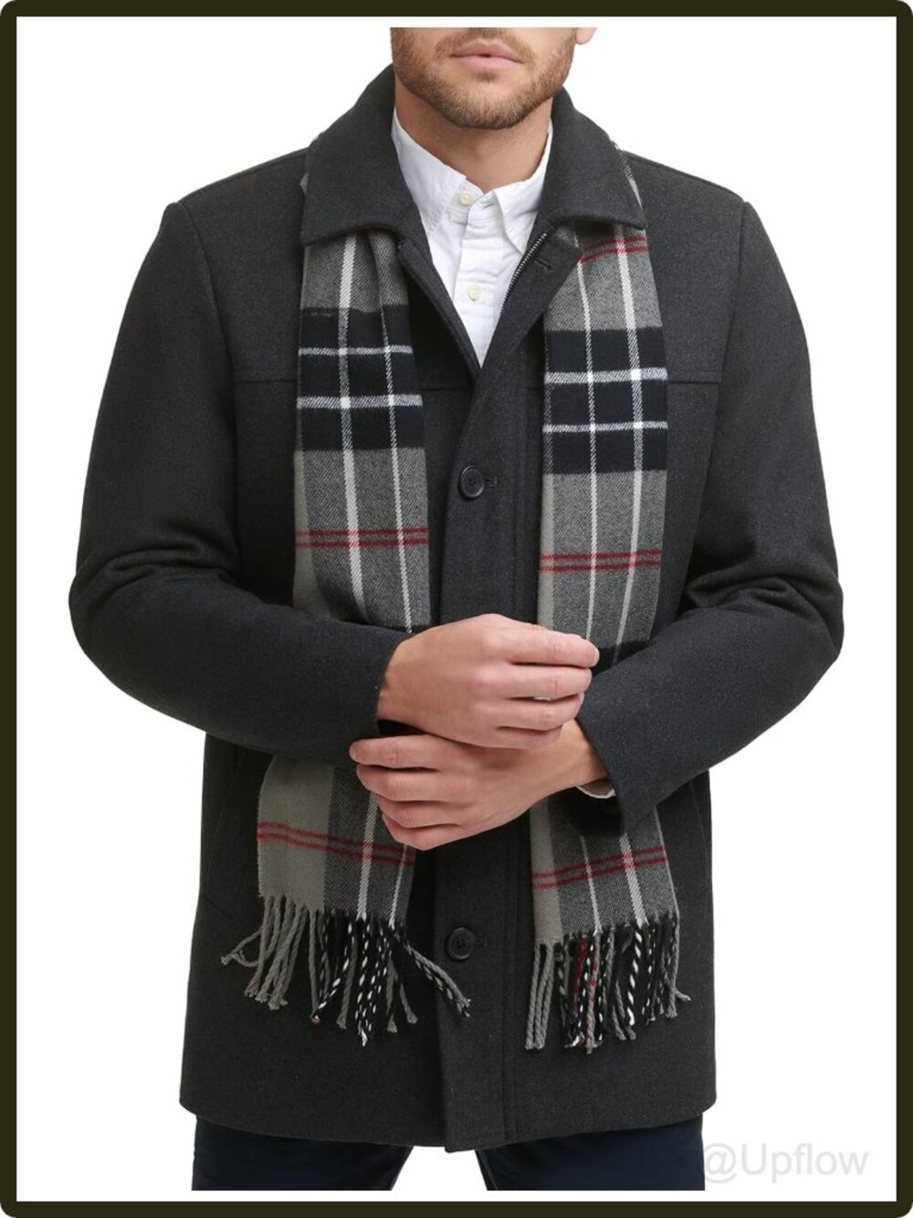 Men's Wool Blend Overcoat Mid Length Hidden Zip Button Front Relaxed Fit
